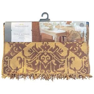 Threshold Boho Geometric Table Runner Brown Khaki 100% Cotton 14x72 NWT